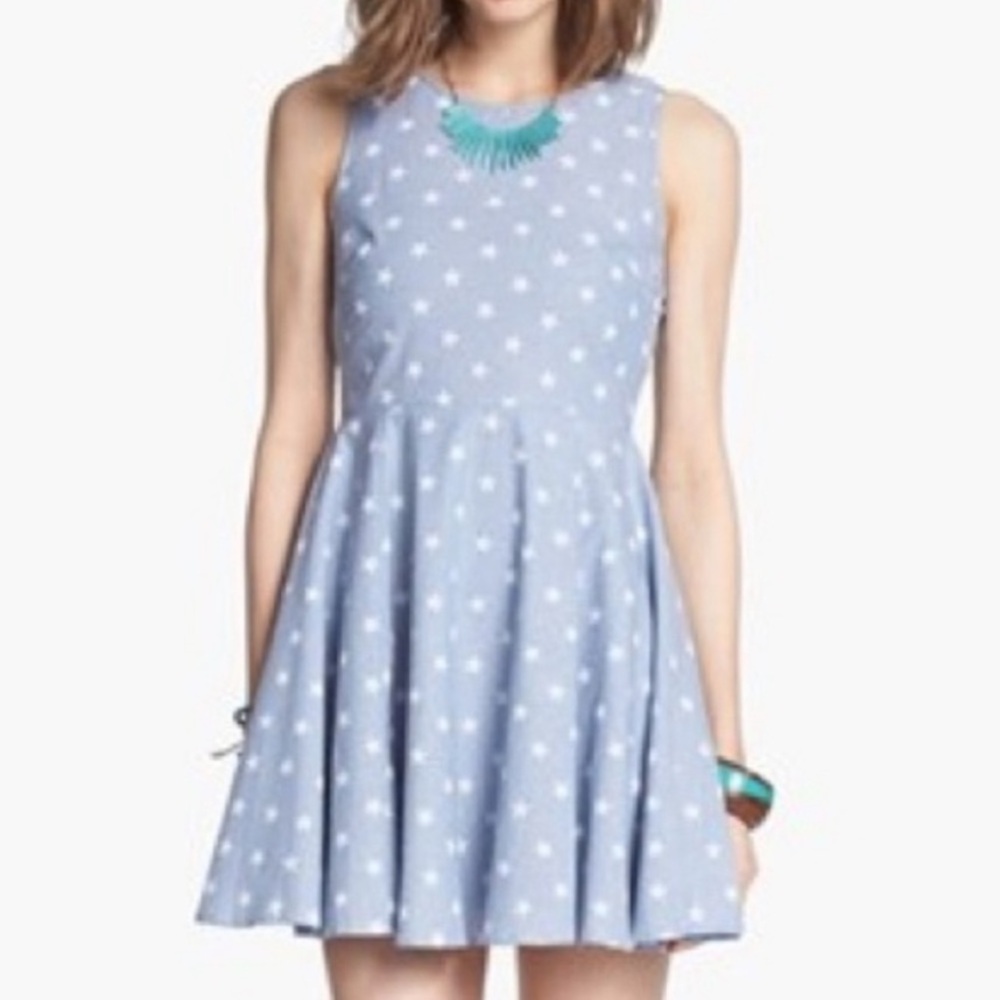 Nordstrom Dee Elle Blue Star Print Skater Mini Dress Size Small